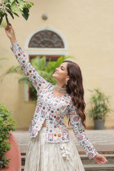 Elegant Full-Stitched Lehenga Set in Pure Double Viscose Jacquard with Faux Georgette Embroidered Top